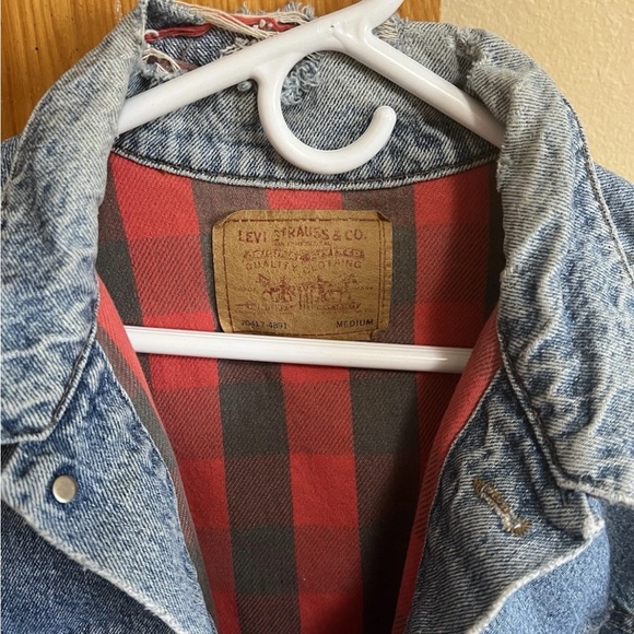 Vintage Levi's Trucker Jacket 70417 80s 90s Buffalo Plaid Size M - Picture 2 of 16